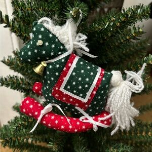 Festive Green and Red Rocking Horse Ornament